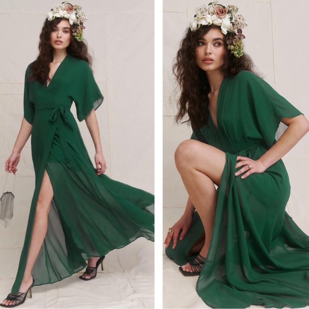 REFORMATION Winslow Wrap Style Emerald Green Maxi Dress Size XS